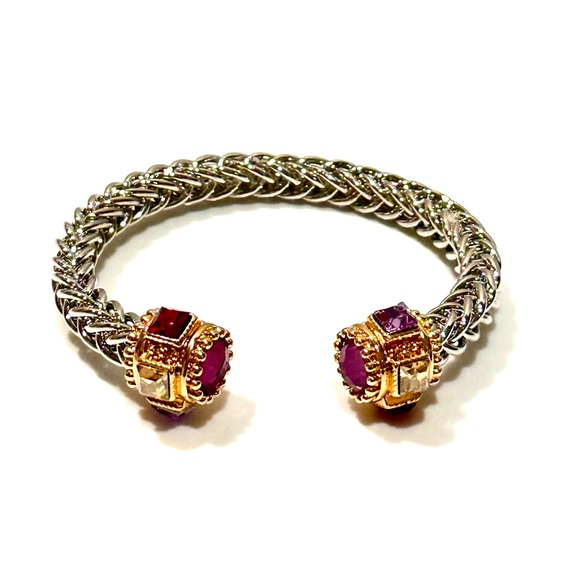 Designer Two Tone Colorful Crystal Boutique Bangle Bracelet - Picture 3 of 6